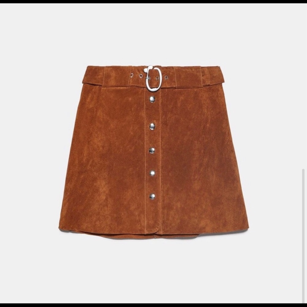 Zara Brown Suede Belted Skirt